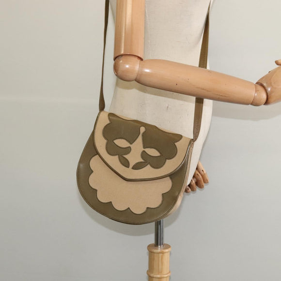 SAINT LAURENT Shoulder Bag Canvas Leather Khaki Auth BA3537