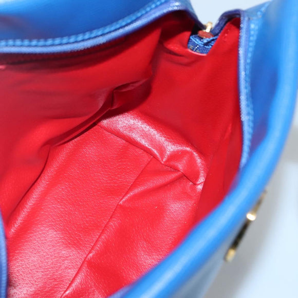 CELINE Shoulder Bag Leather Blue Gold Auth BA3538