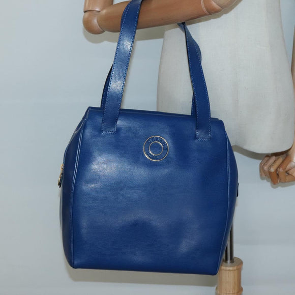 CELINE Shoulder Bag Leather Blue Gold Auth BA3538