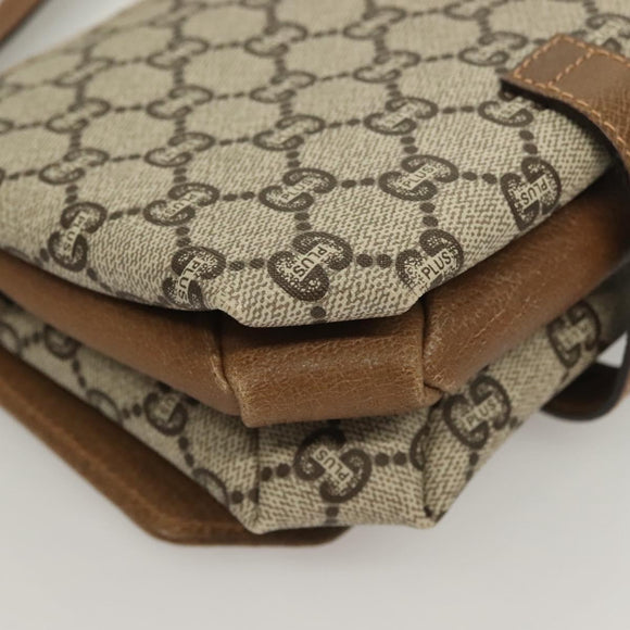GUCCI GG Plus Supreme Shoulder Bag PVC Beige Gold Auth BA3539