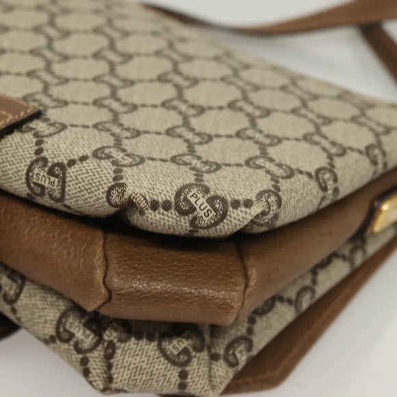 GUCCI GG Plus Supreme Shoulder Bag PVC Beige Gold Auth BA3539