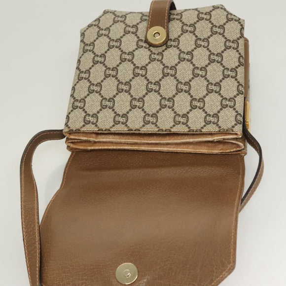 GUCCI GG Plus Supreme Shoulder Bag PVC Beige Gold Auth BA3539