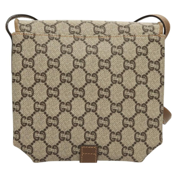 GUCCI GG Plus Supreme Shoulder Bag PVC Beige Gold Auth BA3539