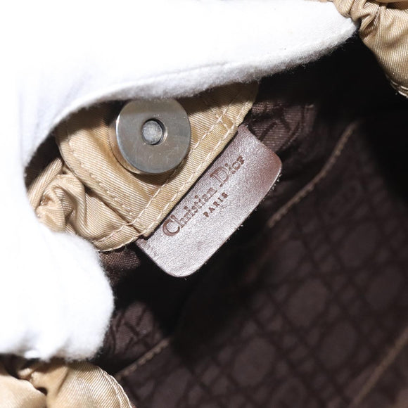 Christian Dior Maris Pearl Shoulder Bag Nylon Beige Silver Auth BA3544