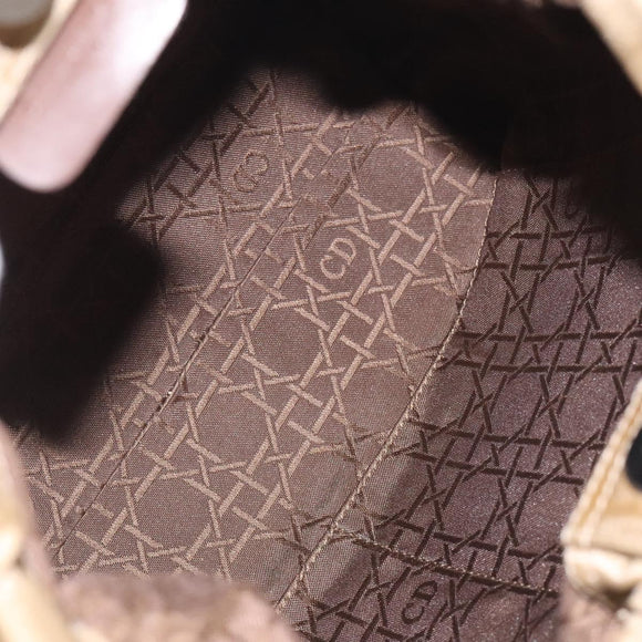 Christian Dior Maris Pearl Shoulder Bag Nylon Beige Silver Auth BA3544