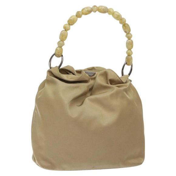 Christian Dior Maris Pearl Shoulder Bag Nylon Beige Silver Auth BA3544