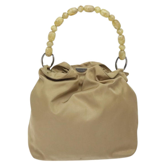 Christian Dior Maris Pearl Shoulder Bag Nylon Beige Silver Auth BA3544