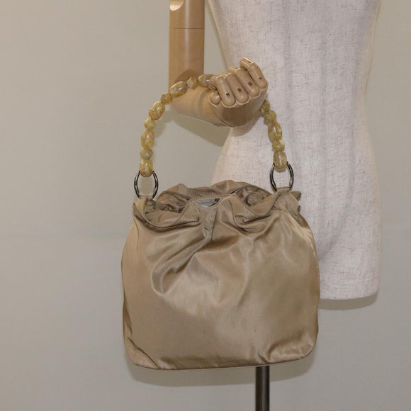 Christian Dior Maris Pearl Shoulder Bag Nylon Beige Silver Auth BA3544