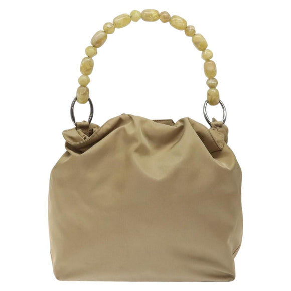 Christian Dior Maris Pearl Shoulder Bag Nylon Beige Silver Auth BA3544