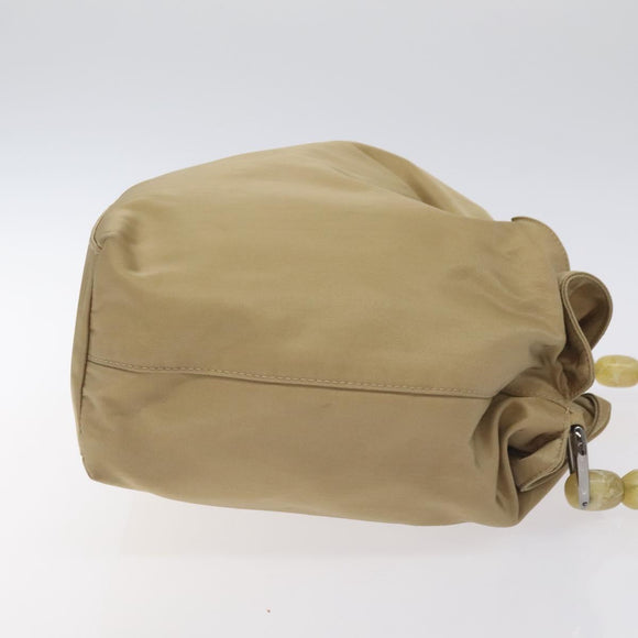 Christian Dior Maris Pearl Shoulder Bag Nylon Beige Silver Auth BA3544