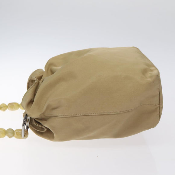 Christian Dior Maris Pearl Shoulder Bag Nylon Beige Silver Auth BA3544