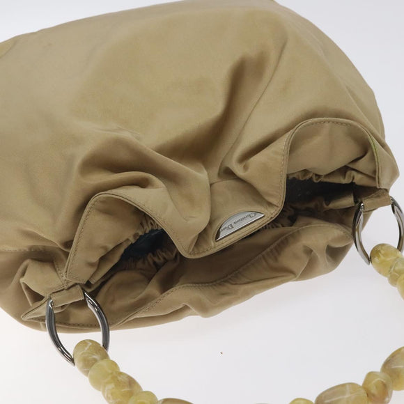 Christian Dior Maris Pearl Shoulder Bag Nylon Beige Silver Auth BA3544