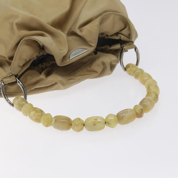 Christian Dior Maris Pearl Shoulder Bag Nylon Beige Silver Auth BA3544