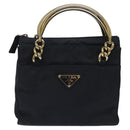 PRADA Hand Bag Nylon Navy Gold Auth BA355-13