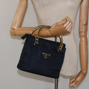 PRADA Hand Bag Nylon Navy Gold Auth BA355-23