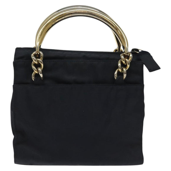 PRADA Hand Bag Nylon Navy Gold Auth BA355