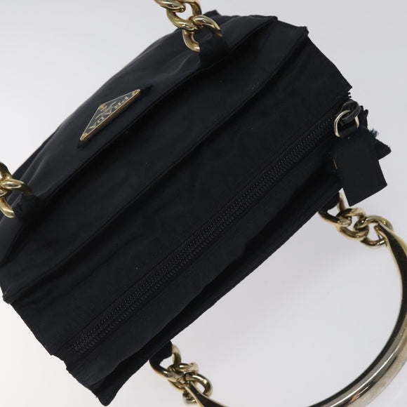 PRADA Hand Bag Nylon Navy Gold Auth BA355