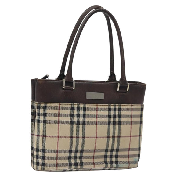 BURBERRY Nova Check Hand Bag Canvas Beige Auth BA3554