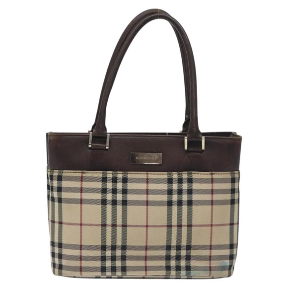 BURBERRY Nova Check Hand Bag Canvas Beige Auth BA3554