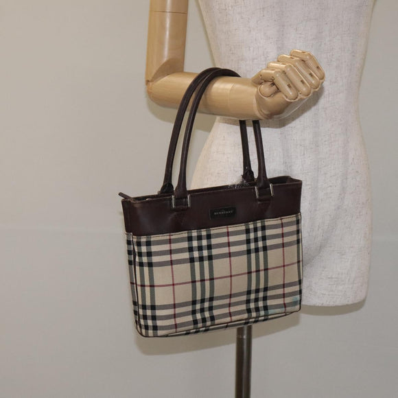 BURBERRY Nova Check Hand Bag Canvas Beige Auth BA3554
