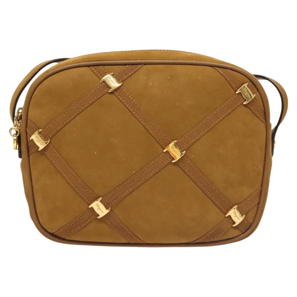 Salvatore Ferragamo Shoulder Bag Suede Brown Gold Auth BA3556