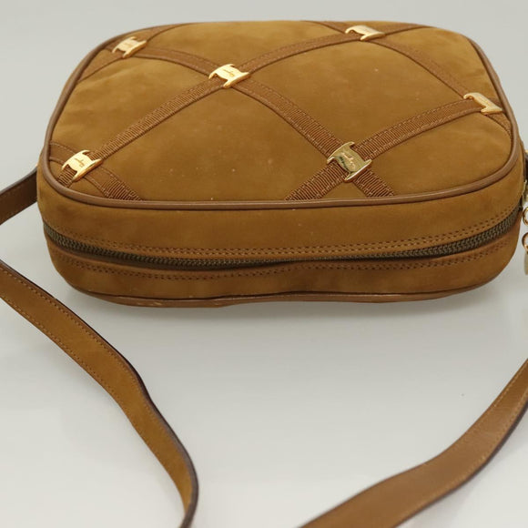 Salvatore Ferragamo Shoulder Bag Suede Brown Gold Auth BA3556