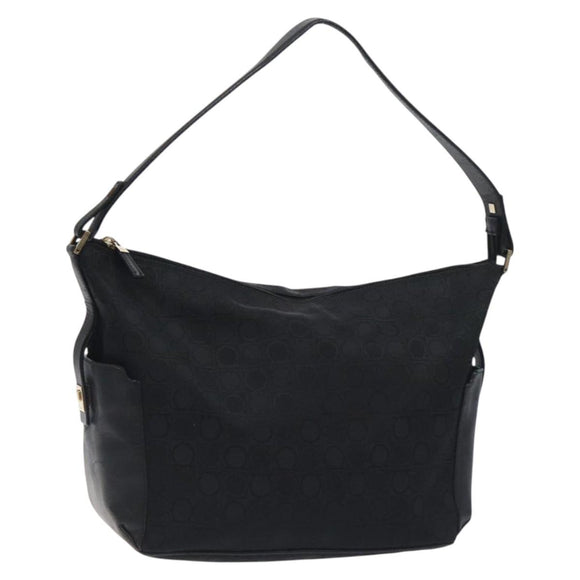 Salvatore Ferragamo Shoulder Bag Canvas Black Gold Auth BA3569