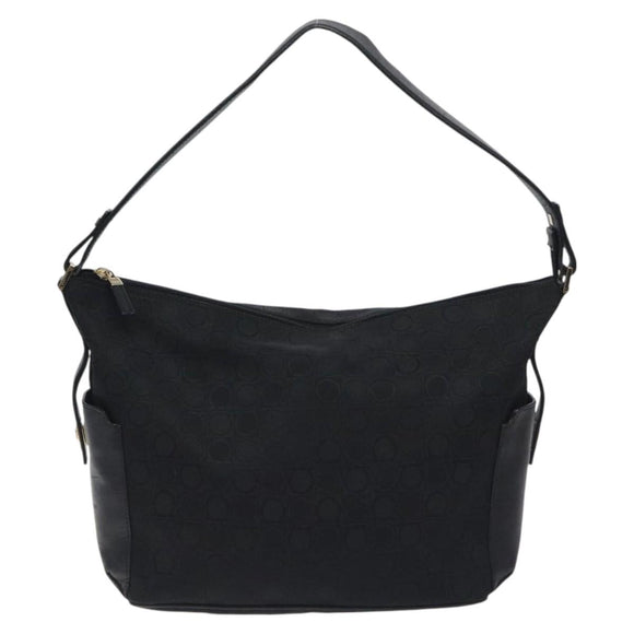 Salvatore Ferragamo Shoulder Bag Canvas Black Gold Auth BA3569