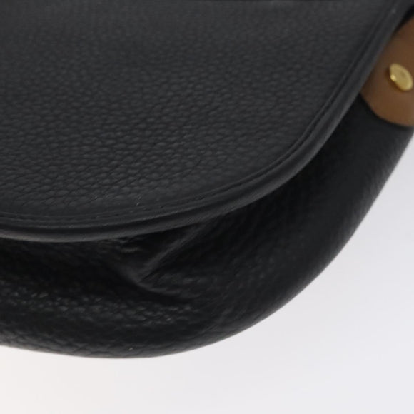 Christian Dior Shoulder Bag Leather Black Gold Auth BA3573