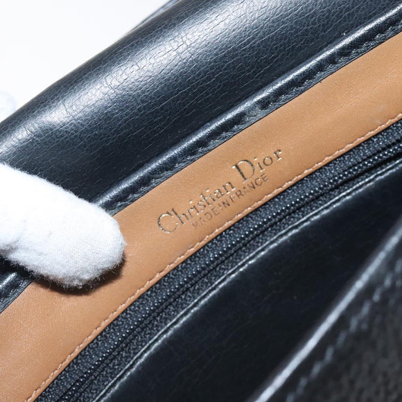 Christian Dior Shoulder Bag Leather Black Gold Auth BA3573