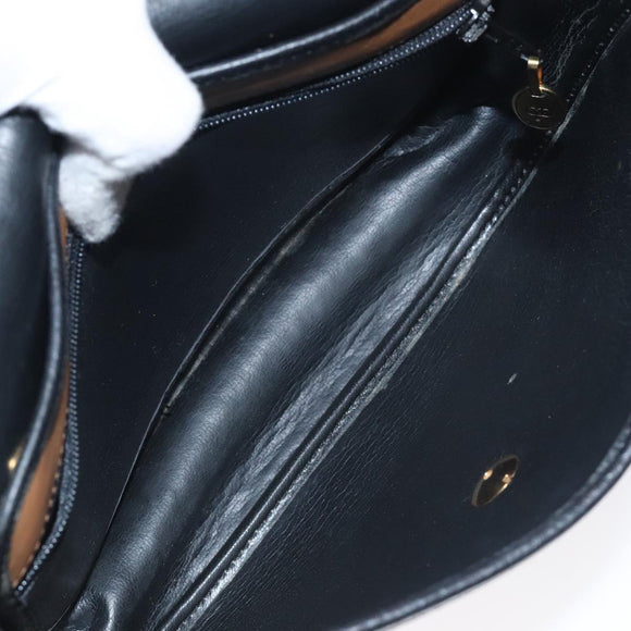 Christian Dior Shoulder Bag Leather Black Gold Auth BA3573