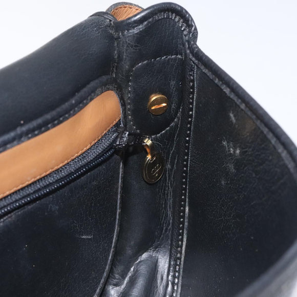 Christian Dior Shoulder Bag Leather Black Gold Auth BA3573