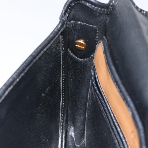 Christian Dior Shoulder Bag Leather Black Gold Auth BA3573