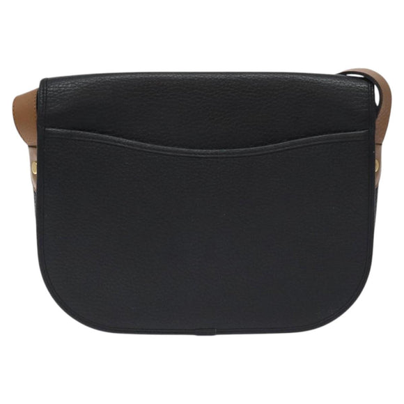 Christian Dior Shoulder Bag Leather Black Gold Auth BA3573