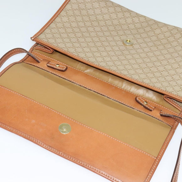 CELINE Macadam Canvas Shoulder Bag Beige Auth BA3577