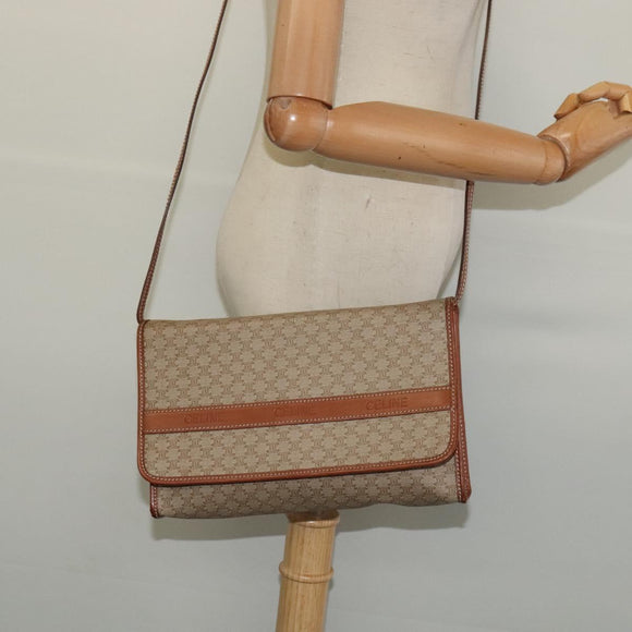 CELINE Macadam Canvas Shoulder Bag Beige Auth BA3577