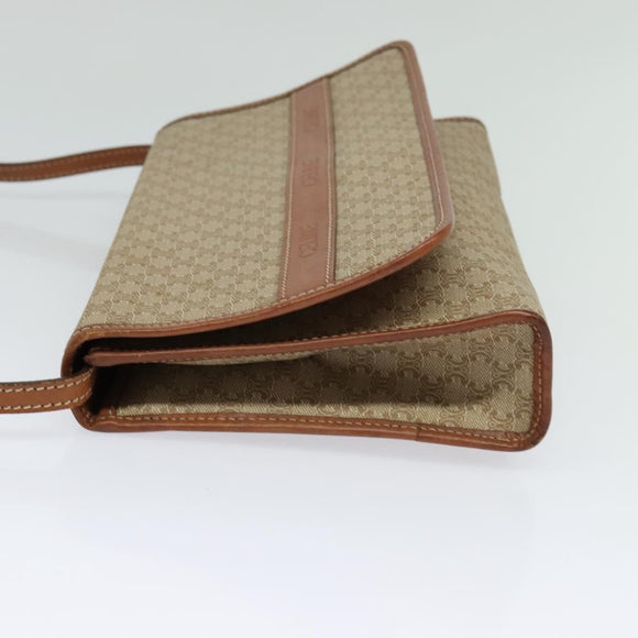 CELINE Macadam Canvas Shoulder Bag Beige Auth BA3577