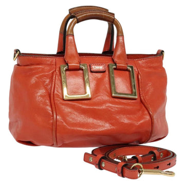 Chloe Etel Hand Bag Leather 2way Orange Gold Auth BA3578