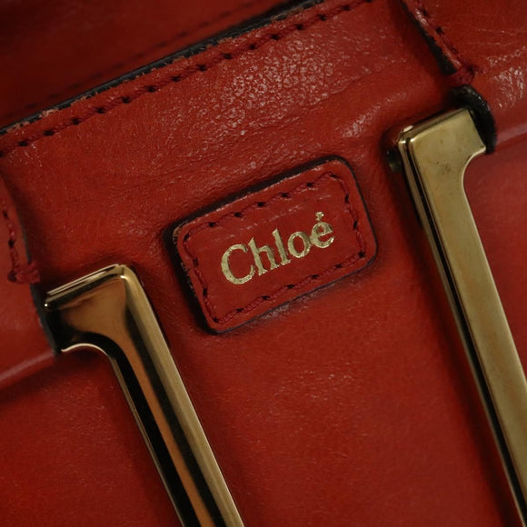 Chloe Etel Handtas Leer 2-weg Oranje Goud Auth BA3578