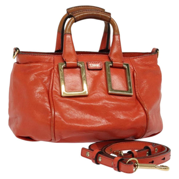Chloe Etel Handtas Leer 2-weg Oranje Goud Auth BA3578