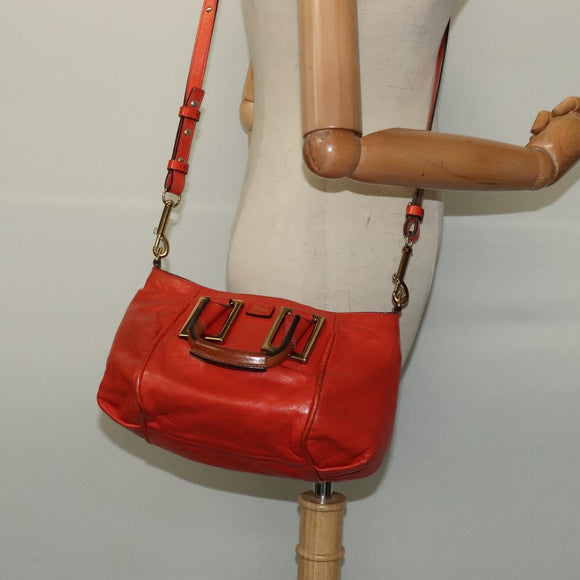 Chloe Etel Handtas Leer 2-weg Oranje Goud Auth BA3578