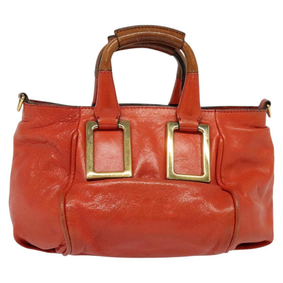 Chloe Etel Hand Bag Leather 2way Orange Gold Auth BA3578
