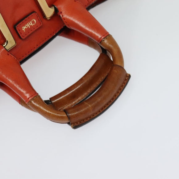 Chloe Etel Handtas Leer 2-weg Oranje Goud Auth BA3578