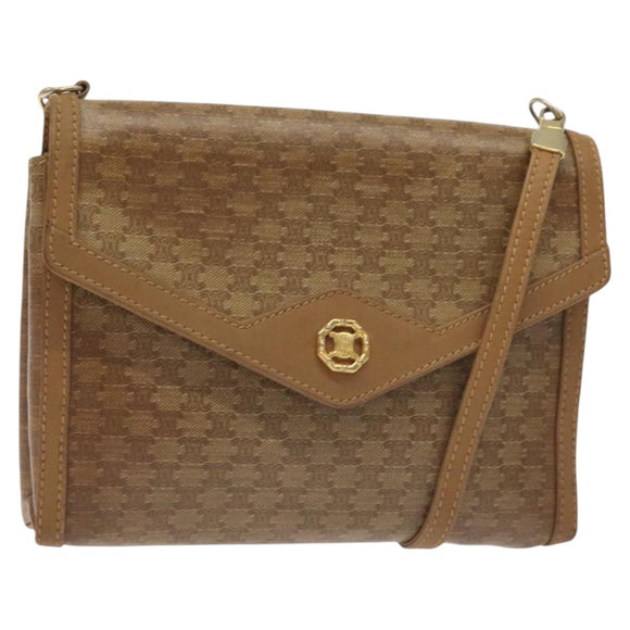 CELINE Macadam Canvas Shoulder Bag Brown Gold Auth BA3592