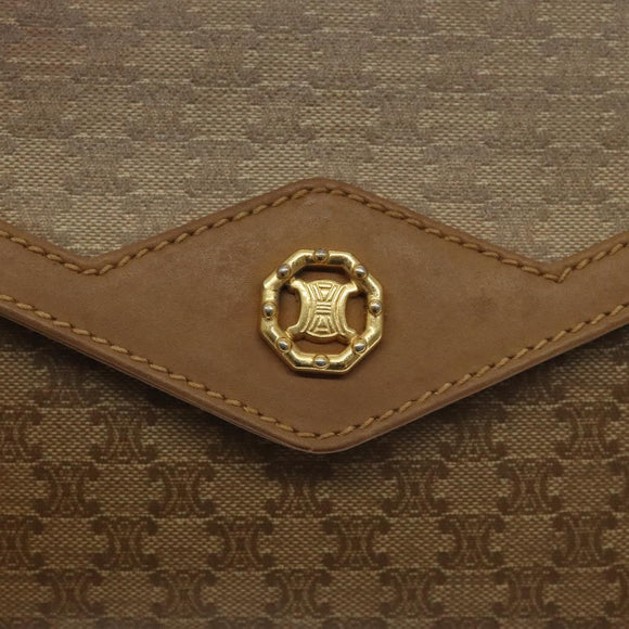 CELINE Macadam Canvas Shoulder Bag Brown Gold Auth BA3592