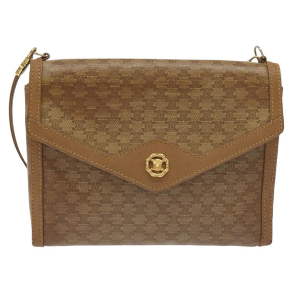 CELINE Macadam Canvas Shoulder Bag Brown Gold Auth BA3592