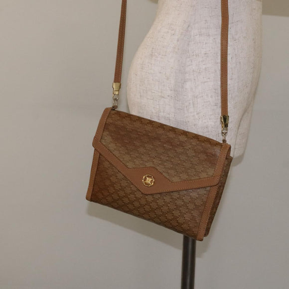 CELINE Macadam Canvas Shoulder Bag Brown Gold Auth BA3592