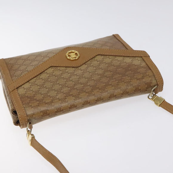 CELINE Macadam Canvas Shoulder Bag Brown Gold Auth BA3592