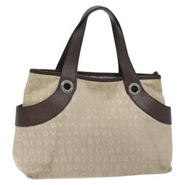 BVLGARI Logo Mania Hand Bag Canvas Beige Silver Auth BA3600