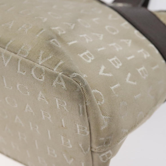 BVLGARI Logo Mania Hand Bag Canvas Beige Silver Auth BA3600